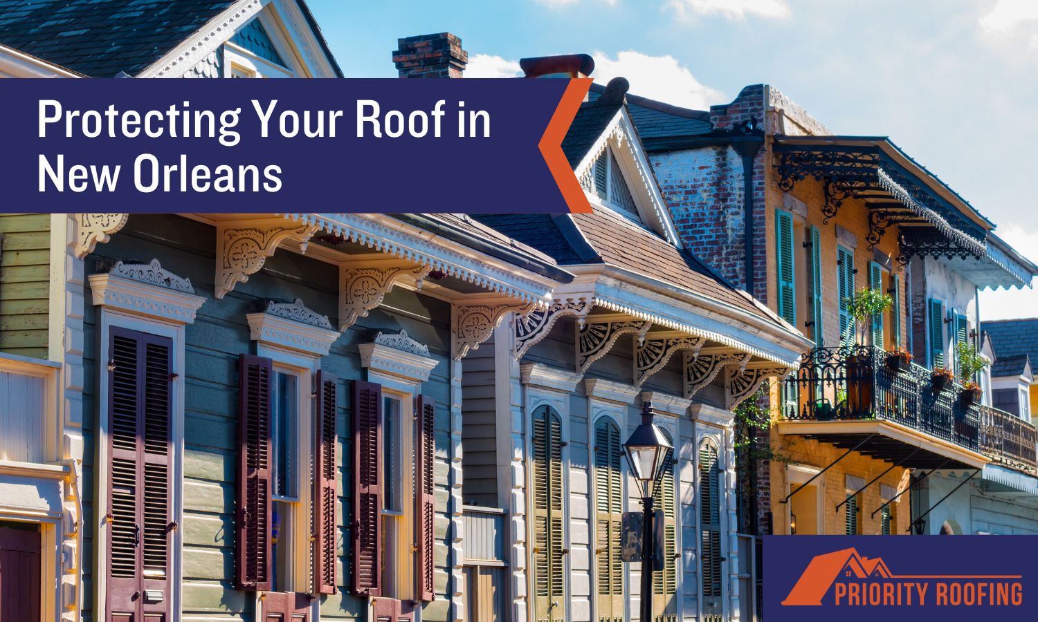 Picture of neighborhood in New Orleans with overlay of How to Protect Roof in New Orleans